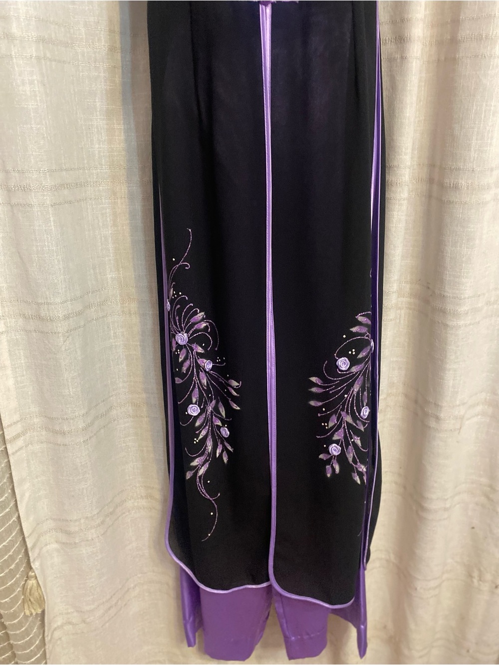 VTG Silver Dragon Chiffon Ao Dai Tunic Pants Set Purple Floral Y2K Fits Small - Picture 4 of 16